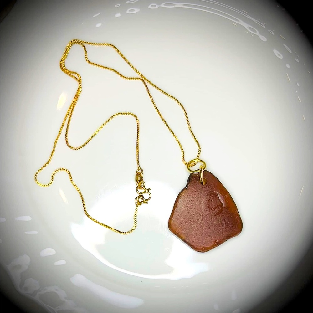 Genuine sea glass on 18K gold plated necklace